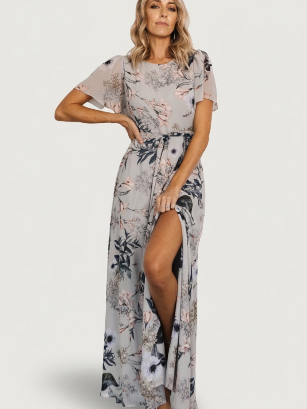 Baltic Born Naomi Short Sleeve Maxi Dress | Pale Blue Floral Size XL